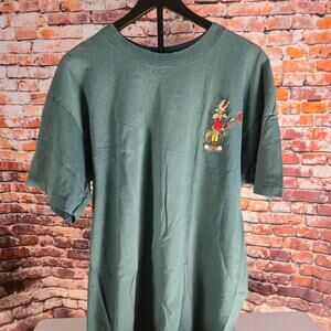 Wile E Coyote Golf Embroidered T Shirt Green Striped Looney Tunes Mens Tee Adult